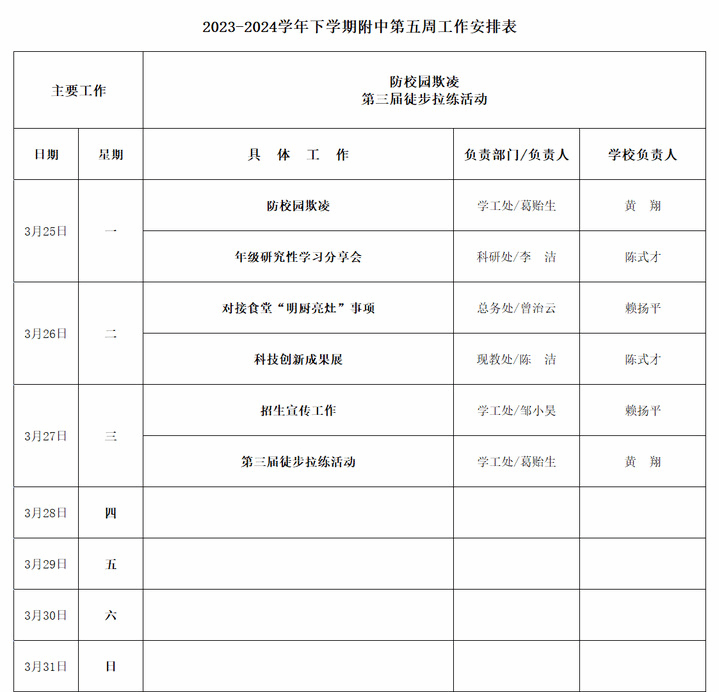 2023-2024学年下学期附中第五周工作安排表