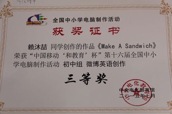 热烈祝贺我校九年级学生在全国中小学电脑制作活动中荣获佳绩
